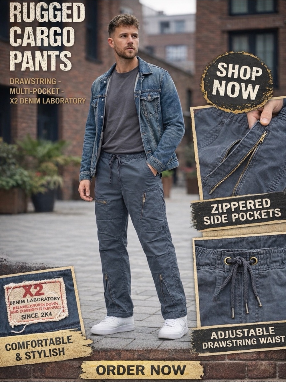 X2 Men's Rugged Cargo Pants - Gray P30